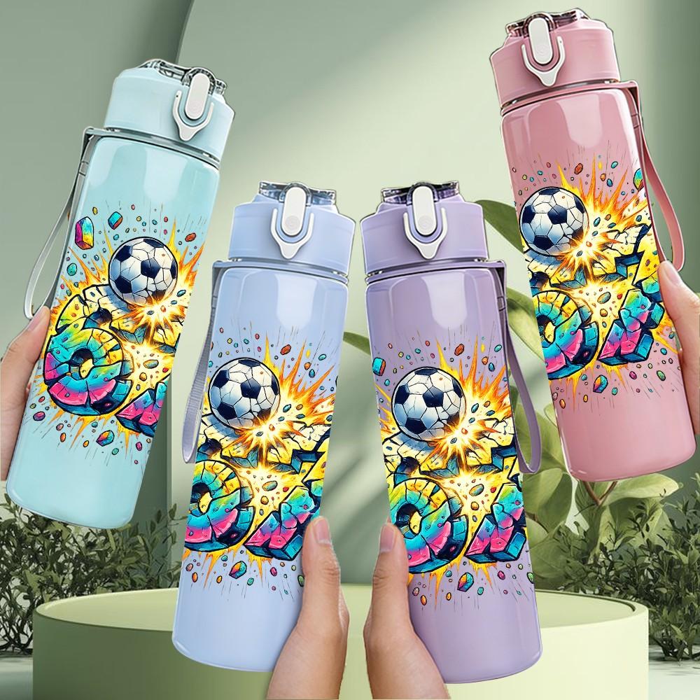 1PC Color Burst Soccer Ball Art Print 750ml Color Plastic Sports Water Bottle Leakproof Flip Straw Lid Suitable for Sports Office Home Use