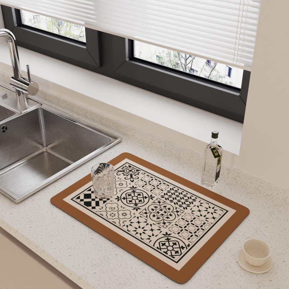 Kitchen Countertop Absorbent Drying Mat for Sink, Coffee Machine, Bowls & Plates - Washable & Insulating Coaster