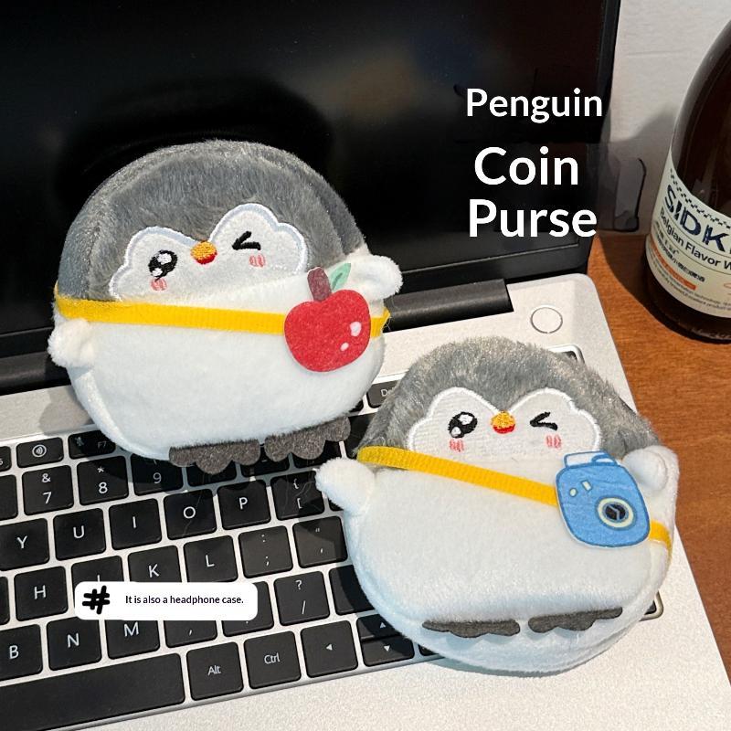 Soft Fluffy Plush Penguin Coin Purse Cartoon Keychain Holds Coins Zero Wallet Cute Mini Storage Bag Gifts For Kids Girls