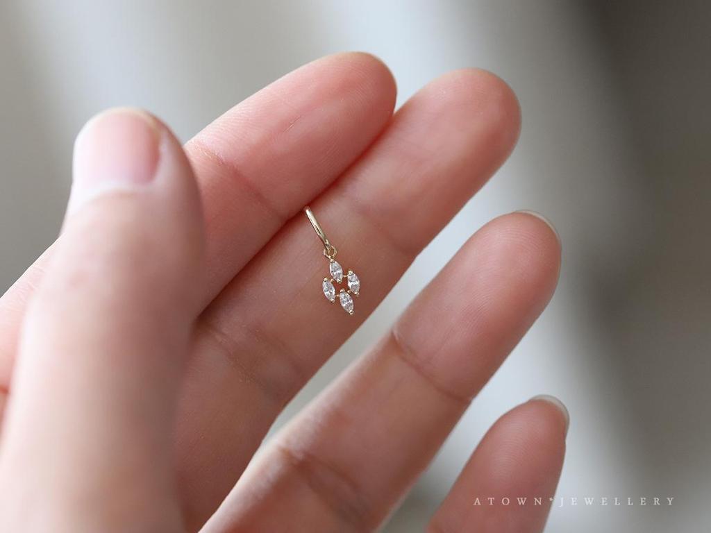14k Gold-Plated Sterling Silver Diamond Rhombus Dangle Mini Earrings - Japanese Retro Court Style for Women.