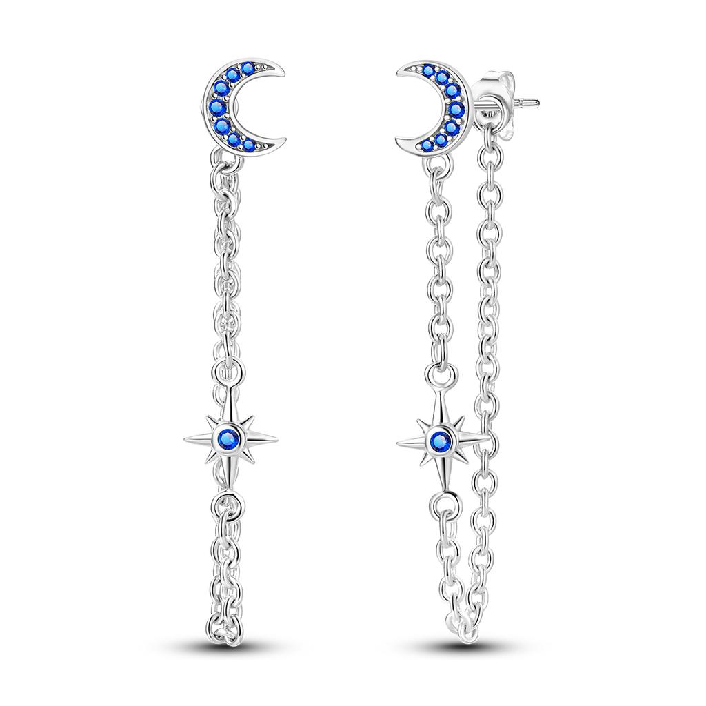925 Silver Fashion Starry Moon Sun Series Stud Earring Zircon For Women Exquisite Daily Wear Jewelry Accessories Gifts