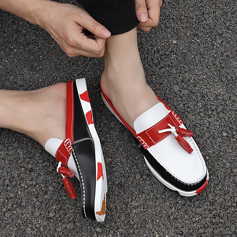 Newest Mens Casual Leather Half Shoes For Men Loafers Shoes Handmade High Quality Summer Slipper Male Flats Lazy Shoes Muller Shoes