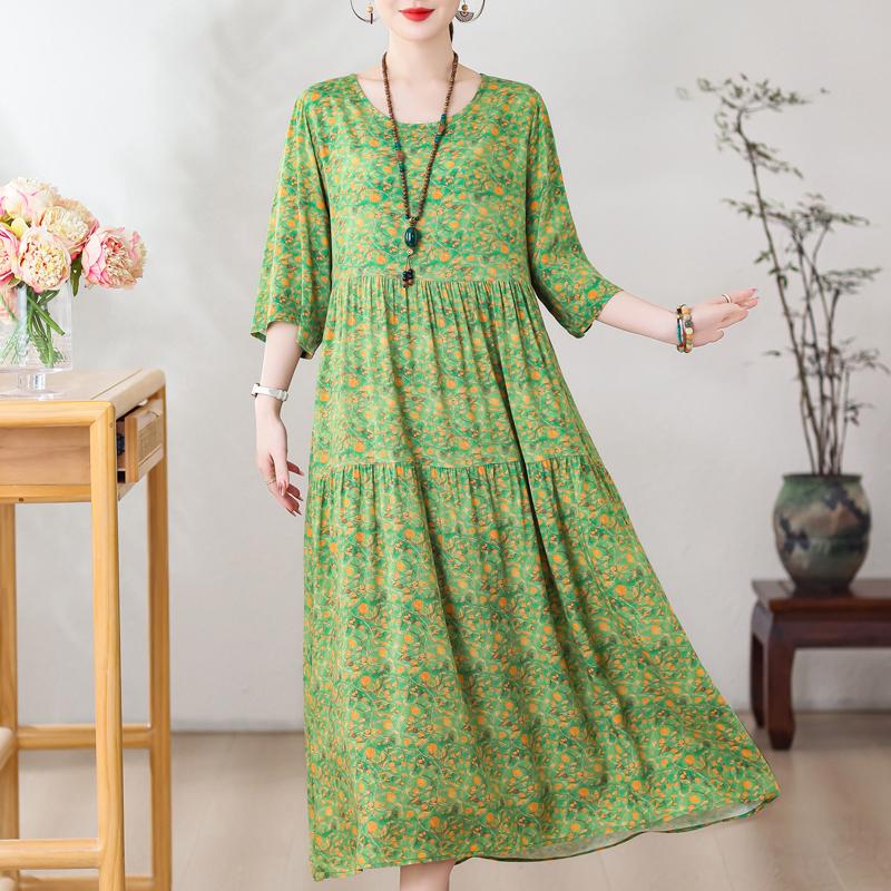 Vestidos casuales de talla grande para mujer Verano Ropa vintage Manga tres cuartos Vestido largo elegante