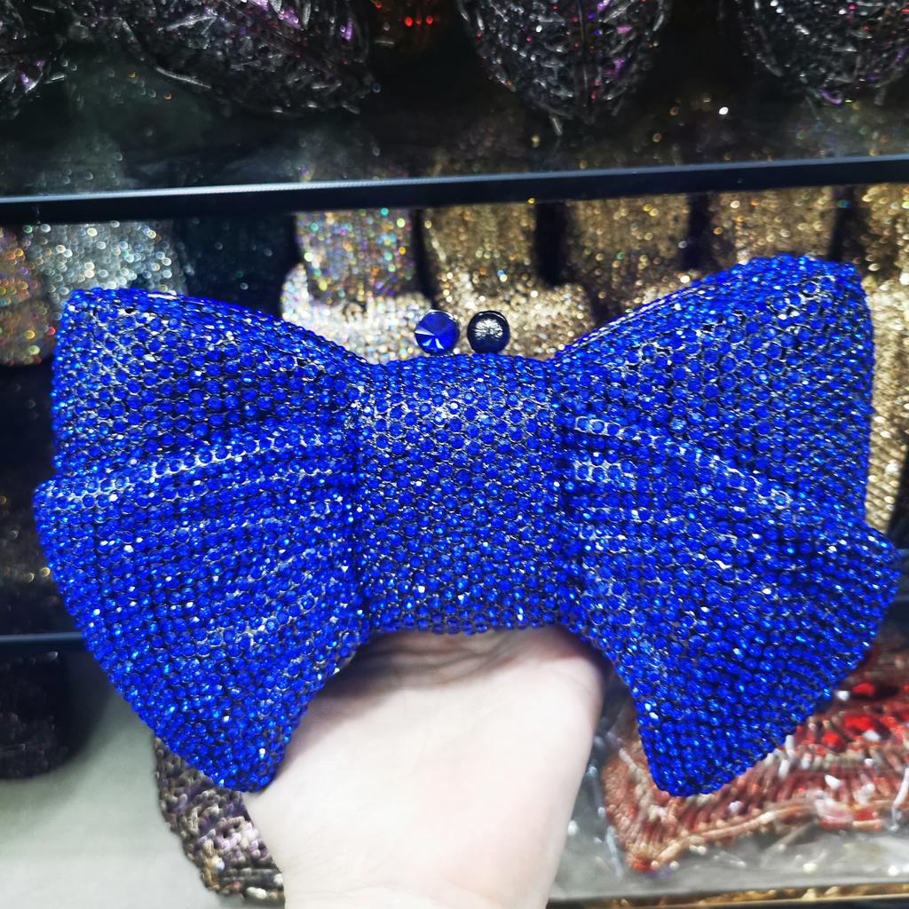 Schleifenform Blaue Strass-Abend-Clutch Tasche Luxus Damen Diamant-Portemonnaie Kristalltaschen Hochzeitsfeier Abschlussball-Portemonnaies und Handtaschen