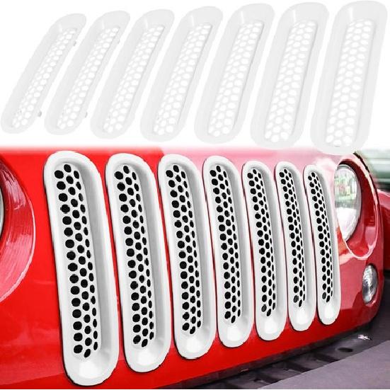 7x Weiße Kühlergrill-Frontgitter-Einsätze für Jeep JK Wrangler 2007-18 Zubehör