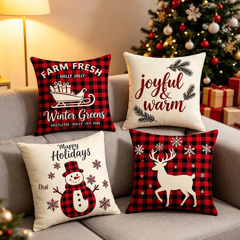 Festive Christmas Cushion Cover - Warm Patterned Pillowcase for Sofa, Bedside, Living Room, and Car