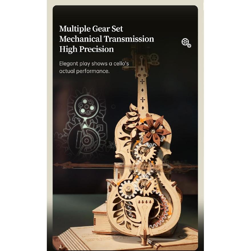 ROBOTIME AMK63 Magisches Cello für Erwachsene 3D-Puzzle - 3D-Holzpuzzle für Erwachsene - Holz-Spieluhr-Puzzle zum Bauen - Einzigartiges Musikgeschenk Hobby-Bausätze