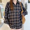 Women Shirt Plaid Oversized Brown Top Turn-down Collar Leisure Fashion Loose All-match Long Sleeves Soft Chic Korean Top