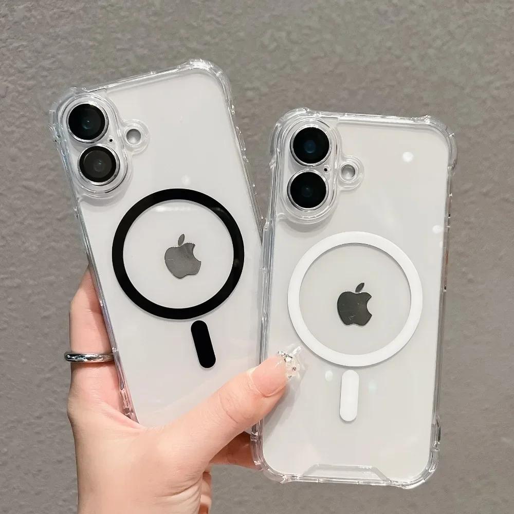 For MagSafe Transparent Acrylic Shockproof Phone Case with Camera Lens Protector For iPhone 16 Pro Max 15 14 Plus 13 12 11