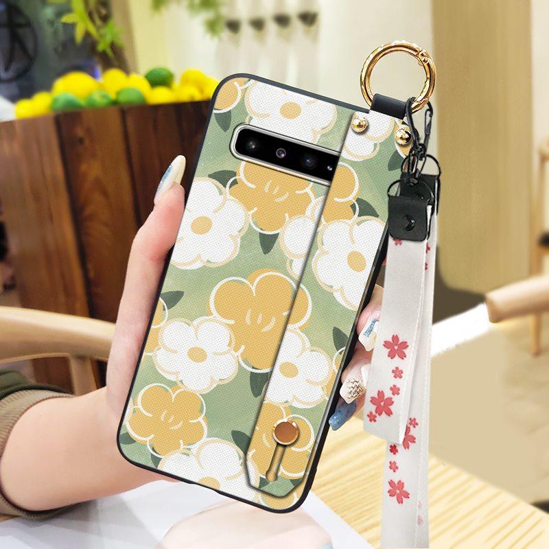 Phone Holder Oil Painting Phone Case For Samsung Galaxy S10 5G/SM-G977N Fashion Design Lanyard Silicone Shockproof Ring