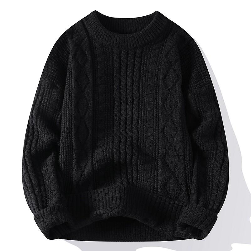 

Модный жаккардовый теплый свитер мужской осенне-зимний свитер с круглым вырезом вязаный свитер однотонный свитер нижняя рубашка 3XL чёрный