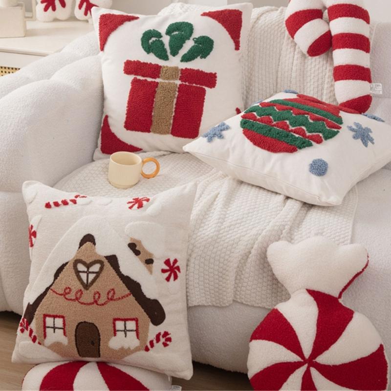 Festival Cotton Linen Cushion Cover With Christmas Tree Designs Soft Sturdy Pillowcase For Home Decoration