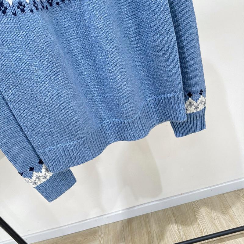 Nanyou 2026 Women's Blue Fair Isle Snowflake Logo Long Sleeve Slimming Pullover Sweater