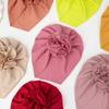 Fashionable Baby Turban Hat Solid Color Headwear Lovely Infant Fetal Caps with Lovely Flower Detail,  Trendy Headwrap