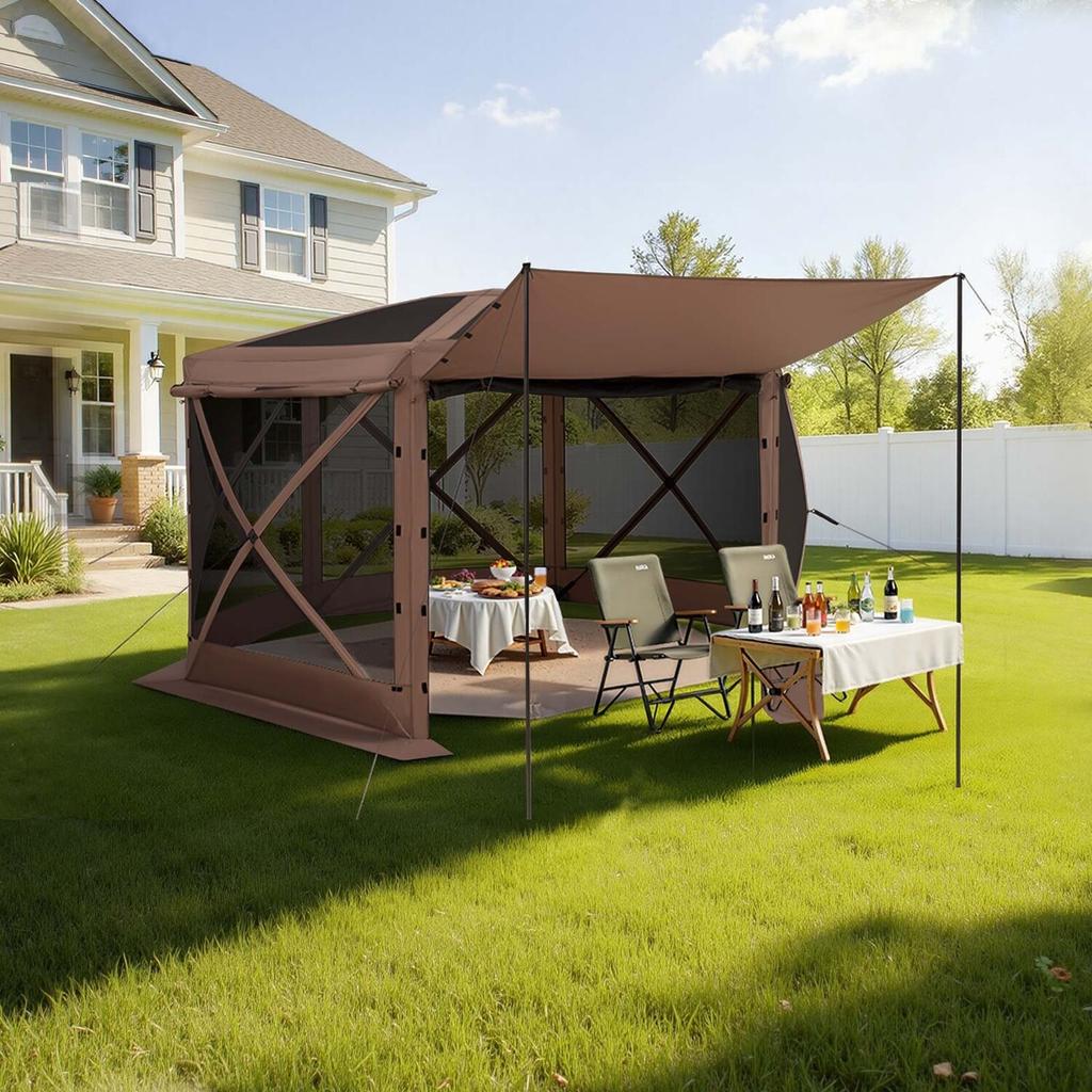 Pop up Gazebo Screen Tent, 3.6 x 3.6 m Large 6-Sided Camping Canopy Tent with Removable Top & Carry Bag, Quick-Set & Bite-Proof, Screen House Sun
