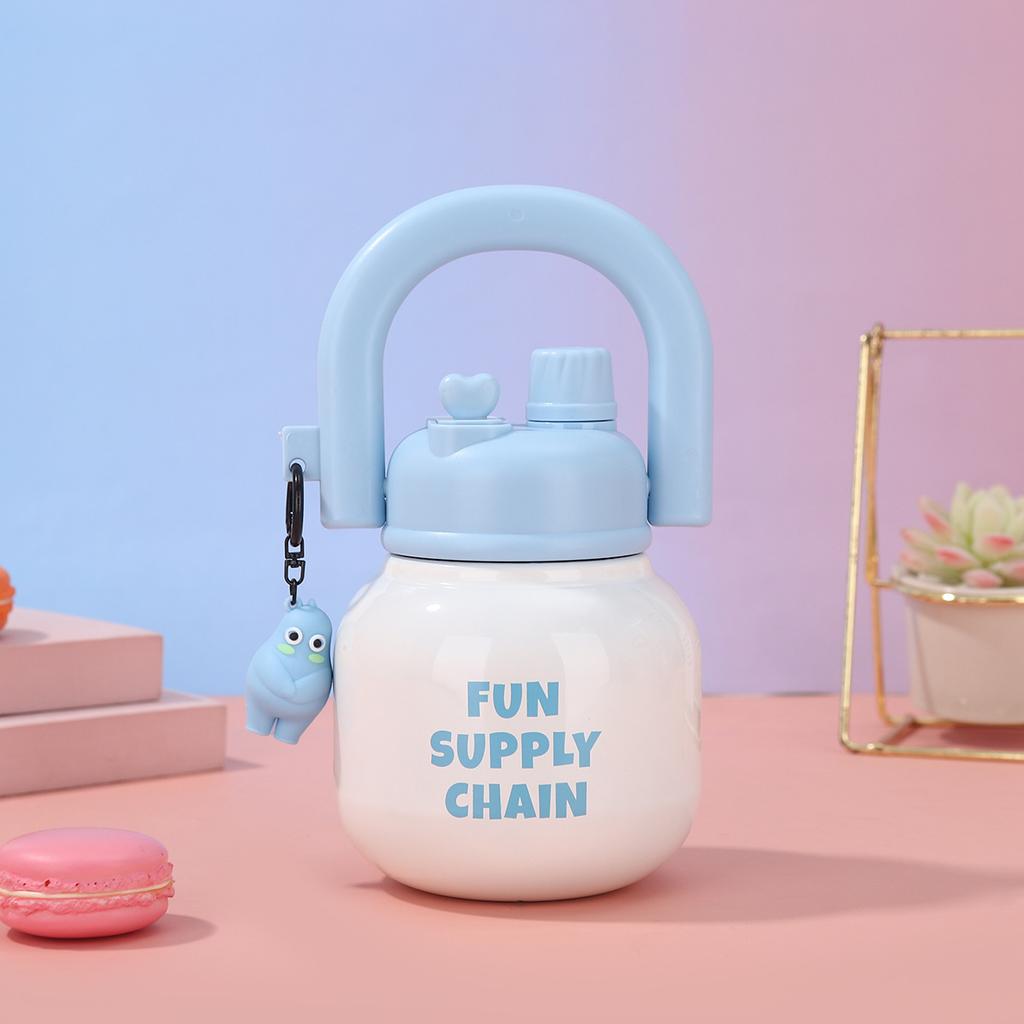 New High Appearance Level Stainless Steel Thermos Cup Cute Double Drink Carrying Pot Outdoor Portable Cup with Straw