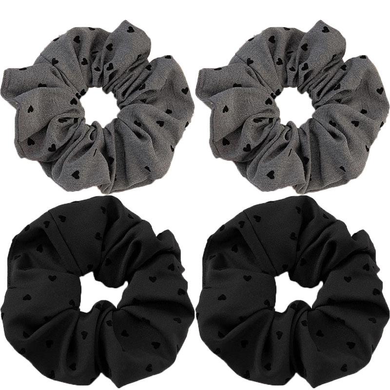 New Polka Dot Hair Ties Rope Women Large Size Heart Bowknot Printed Scrunchies Grey Black Hairband Ponytail Holder Headwear