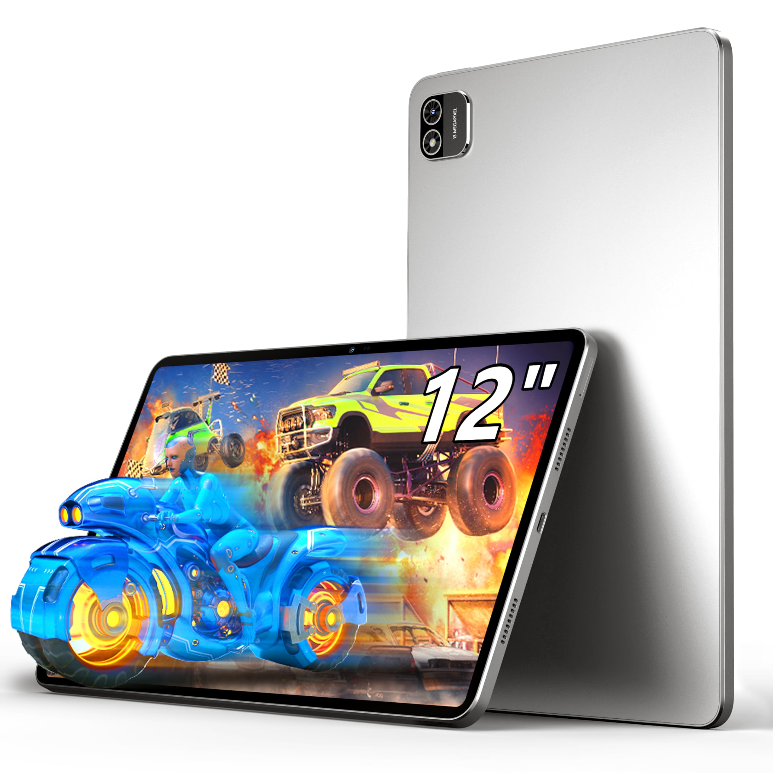

Планшет Azeyou Silver Android з Android 15 90 Гц IPS A733 Widevine Netflix 8000 мАг PD20 Вт 5G Bluetooth GMS Бездротовий Розділений екран та чохол у комплекті 12-дюймовий