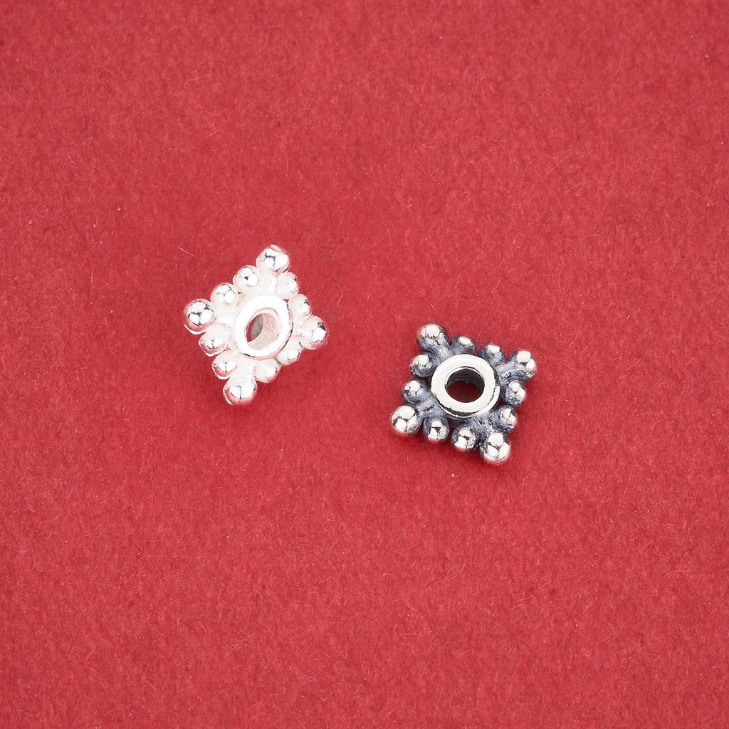 S925 Sterling Silver Snowflake Square Beads for DIY Jewelry & Braiding.