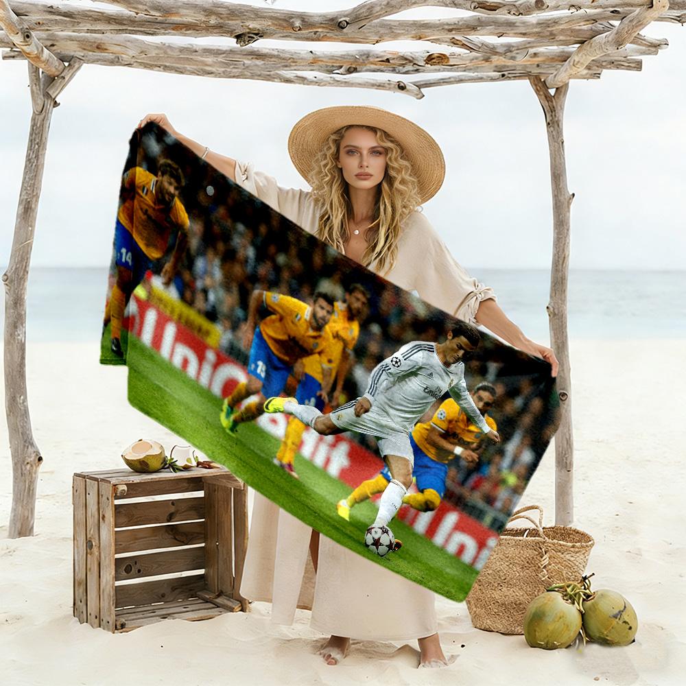 Cristiano Ronaldo Scores Goal Beach Towel Quick-Dry Soft Microfiber Comfortable Lightweight