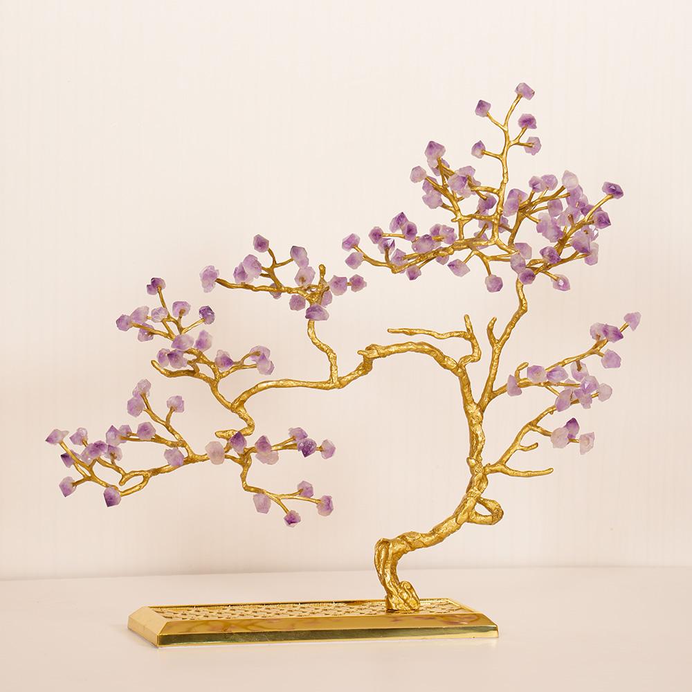 Chinese Light Luxury Brass Jewelry Crystal Branches Leave Lucky Tree For Family Hotel Entrance Living Room