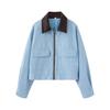 2026 spring new product European and American cross-border women's corduroy splicing leather neckline jacket w034 26023