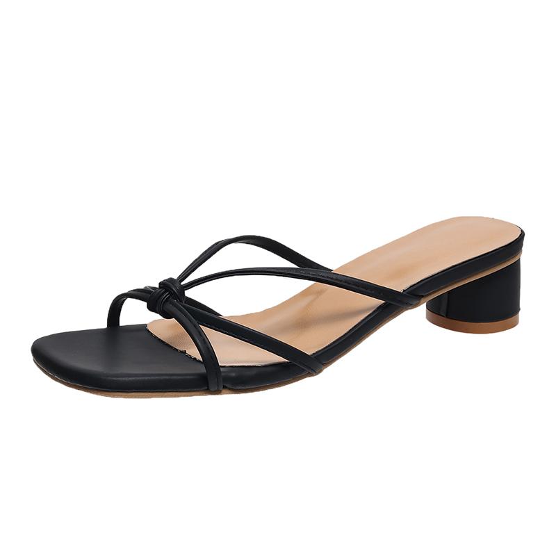 Fashion High Heels Comfortable New Summer Solid Leather Slippers Female Shoes Women Shoes Woman Fashion Cool Mules Slides Flip Flops