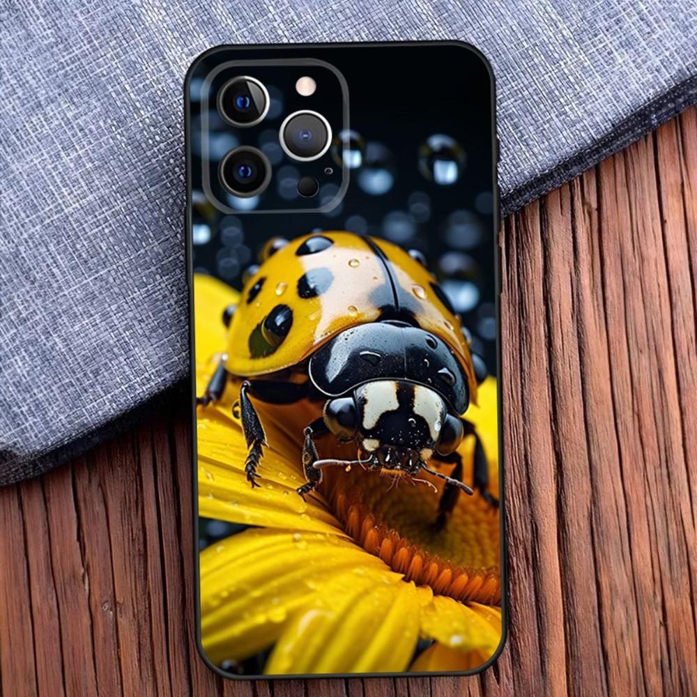 Insect Beautiful Ladybugs Phone Case For iPhone 16,15,14,13,12,11,Pro,X,XS,Max,XR,Plus,Mini Black Soft Silicone Case