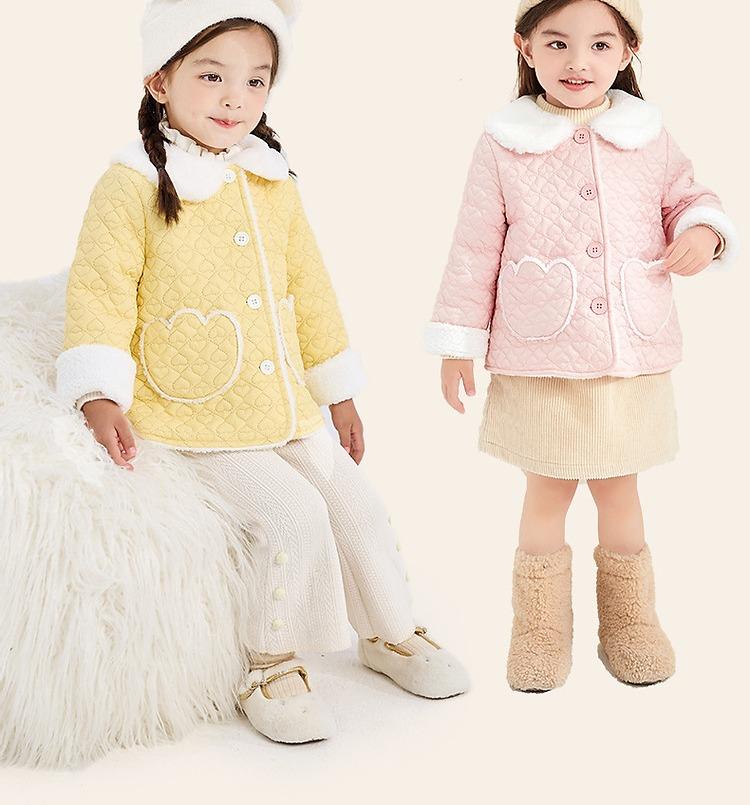 [Infused with velvet and heart-shaped cotton] Winter coat for infants and young girls, children's winter clothing, warm and thick top
