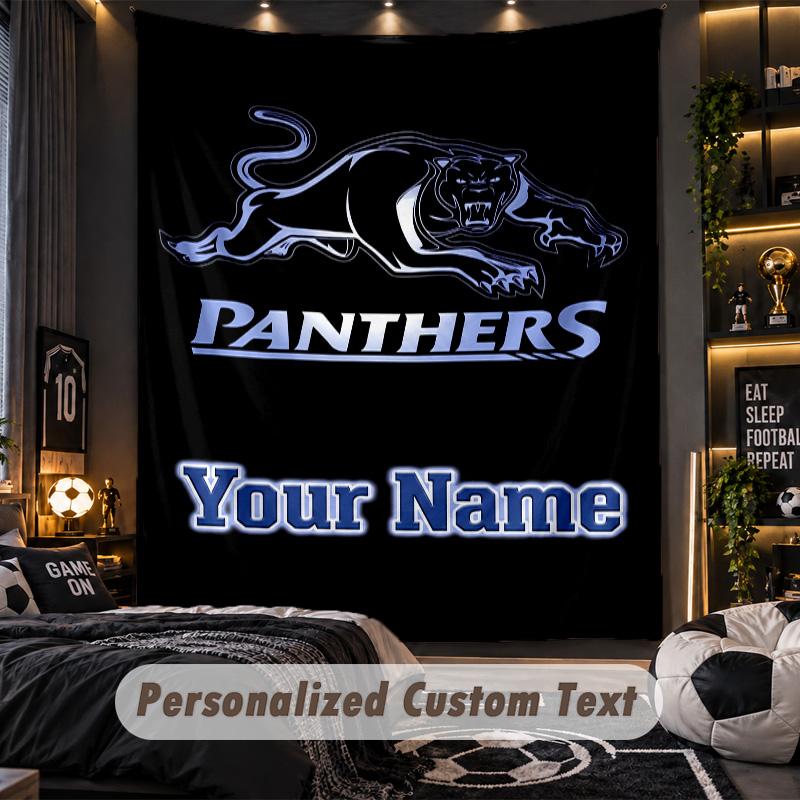 TapestryPenrith Panthers Custom Name Text Personalized Wall Hanging Tapestry Home Wall Decor