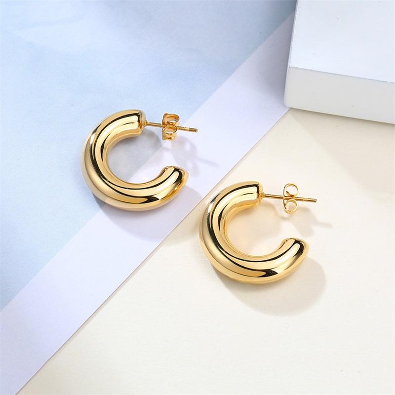 Hollow Tube Hoop Earring for Women, Stainless Steel Medium Bold Tarnish Free Minimalist 2022 Brincos