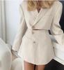 Women's Retro Street Style Suit Jacket & High-Waisted Irregular Midi Slim Skirt Set