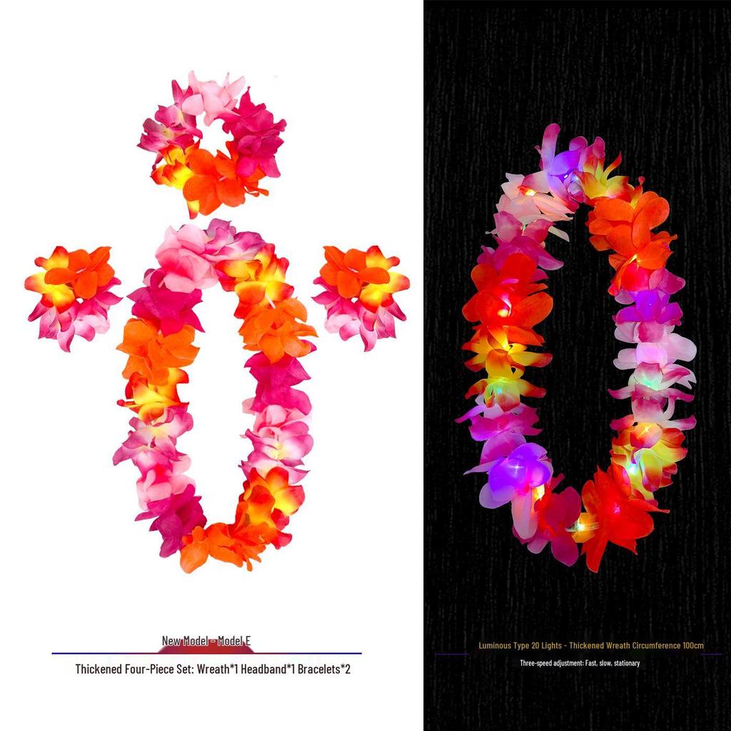 Hawaiian Luminous Flower Garland & Hula Skirt Set - Summer Costume Accessories for Annual Stage Events