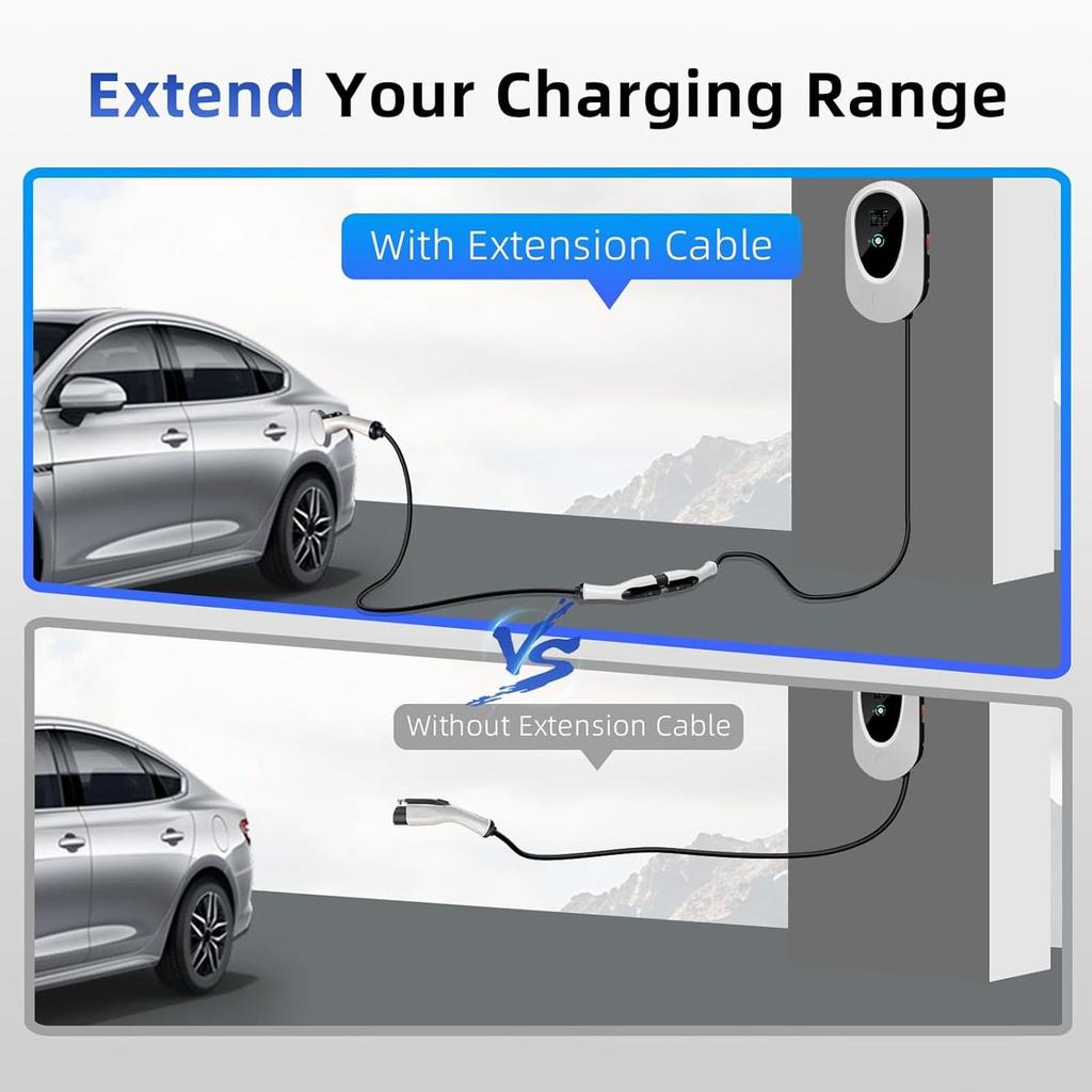 Akozon J1772 EV Charging Car Charger Extension Flexible 16 Feet for Multiple EV Models Cable, Cable,