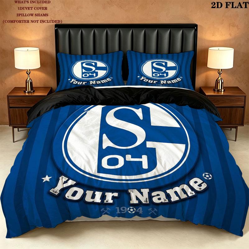 Schalke Fanartikel Benutzerdefinierter Namensmuster Bettwäsche Steppdecke Set Bettbezug Kissenbezug Heimgeschenk(1 Bettbezug + 2 Kissenbezüge, ohne Füllung)