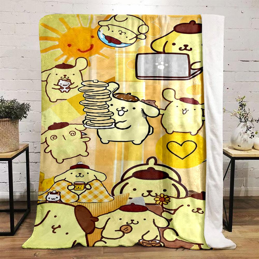 Cute yellow puppy characters with brown hats in cheerful activities. for all seasons blanket lunch break throw gift