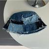 Japanese Niche Designer Bucket Hat Showing Small Face Retro Beggar Style Splicing Contrasting Color Denim Basin Caps for Women