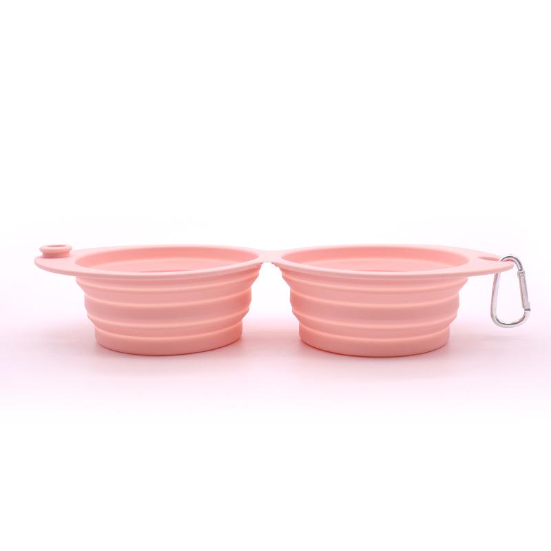 Macaron Double Dog Bowl: 2-in-1 Food Grade Silicone Foldable Bowl for Cats and Dogs. розовый