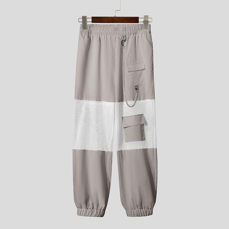 

INCERUN Мужские эластичные сетчатые прозрачные брюки-шаровары в стиле пэчворк в уличном стиле 5XL чёрный