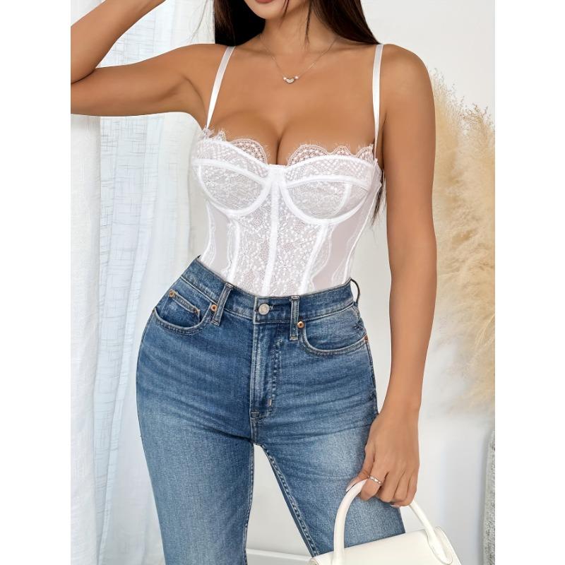Body Sexy in Pizzo da Donna Scollo a V Design Cut-Out Leggero Traspirante Senza Imbottitura Perfetto per Pigiami o Abbigliamento Casual