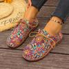 Printed Ethnic Style Lace-up Casual Shoes 2025 Autumn New Plus-size Flat Low-top Shoes for Women