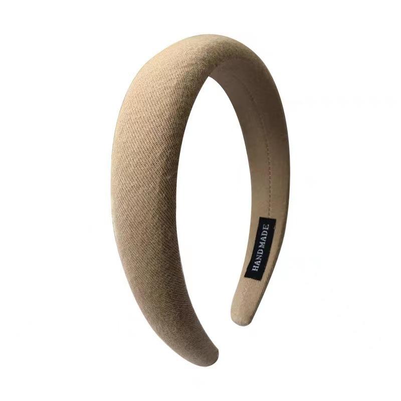 Retro French Wide Skull Top Sponge Headband for Women - Milk Coffee Color Hair Accessory