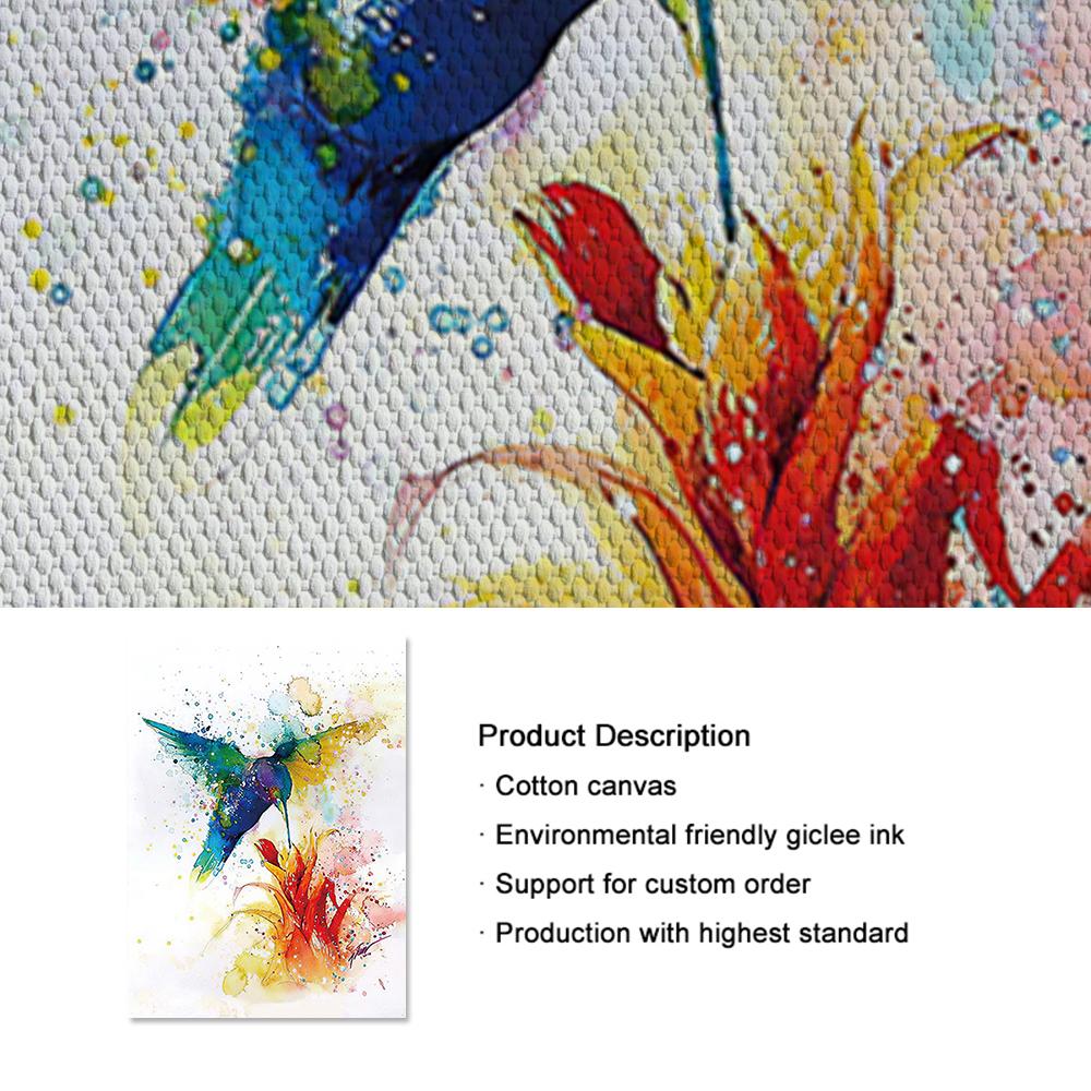 Kolorowy Abstrakcyjny Koliber Zbierający Nektar Plakat Grafika Ścienna Obraz na Płótnie Obraz Akwarelowy Obraz Salon Dekoracja Domu