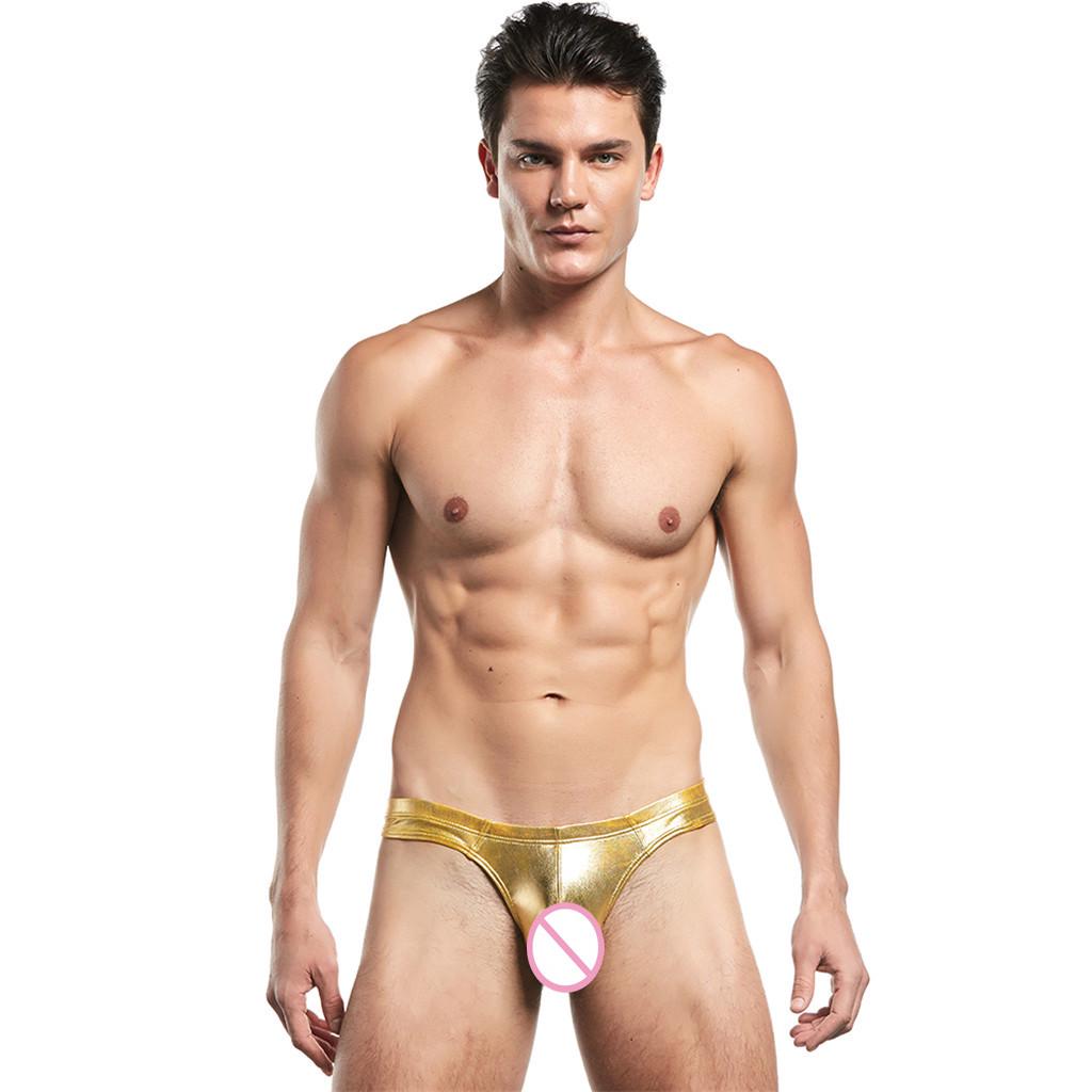 Men's Thong Sexy Mid-Waist  Leather Panties