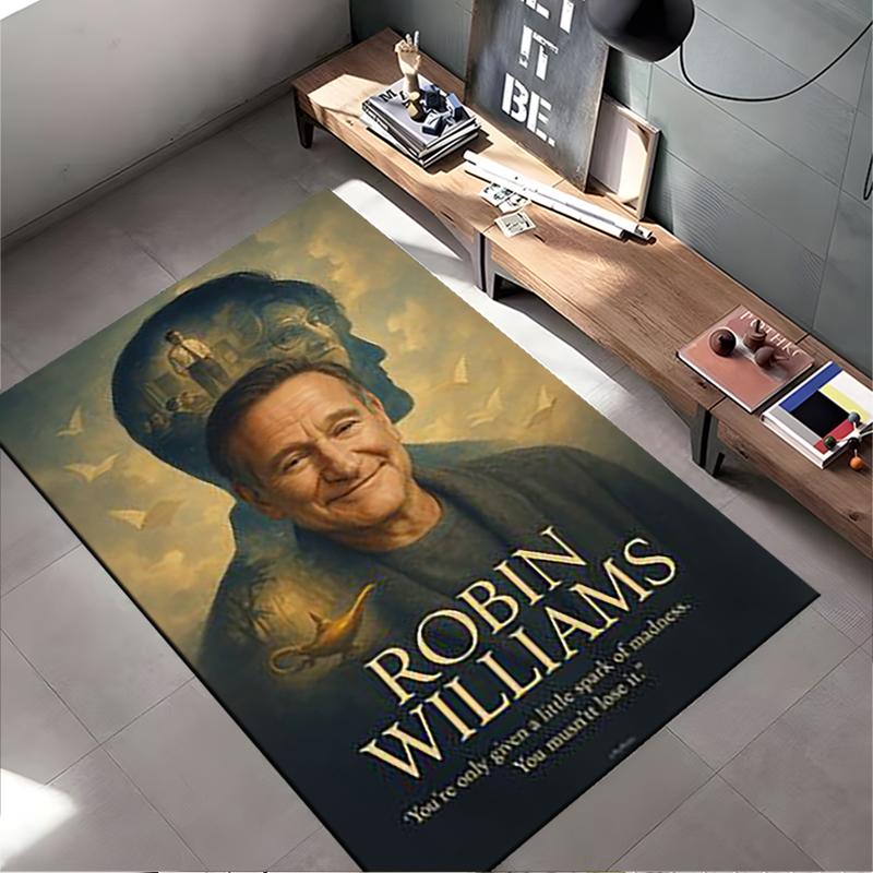 Pop Culture Area Rug, Robin Williams Genie Portrait Cloud Poster, Man Cave Decor, Non-Slip Mat