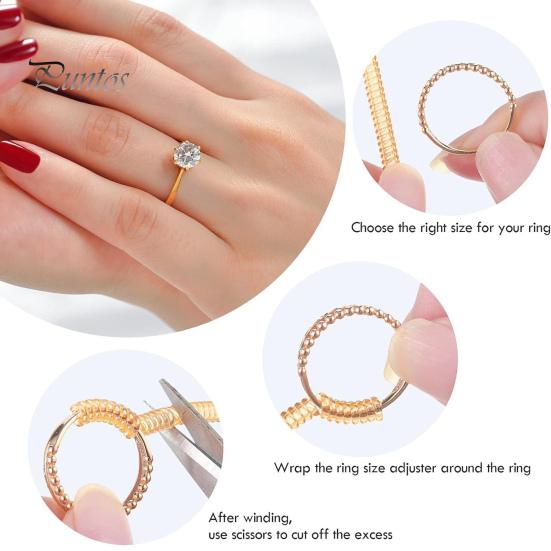 17 ks Zmenšovače velikosti prstenů Volné prsteny Neviditelný Zmenšovač velikosti prstenu Distanční kroužek Zvětšovač prstenu Zásuvné Silikonové Spirály Zpevňovač Sada s Leštícím Hadříkem