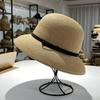Hepburn Straw Bucket Hat Women's French Simple Bow Sunscreen UV Protection Large Edge Straw Hat Show Small Face