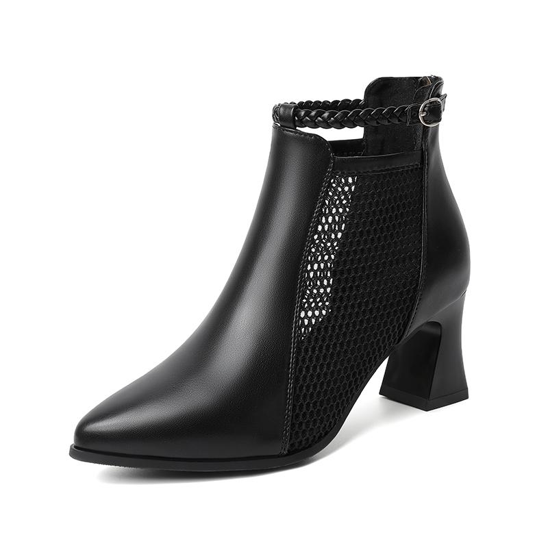 Fashion 2025 Brand Ladies Shoes Ankle Women's Boots Fashion Belt Buckle Office and Career Sexy Pointed Toe Mesh Modern Boots Women