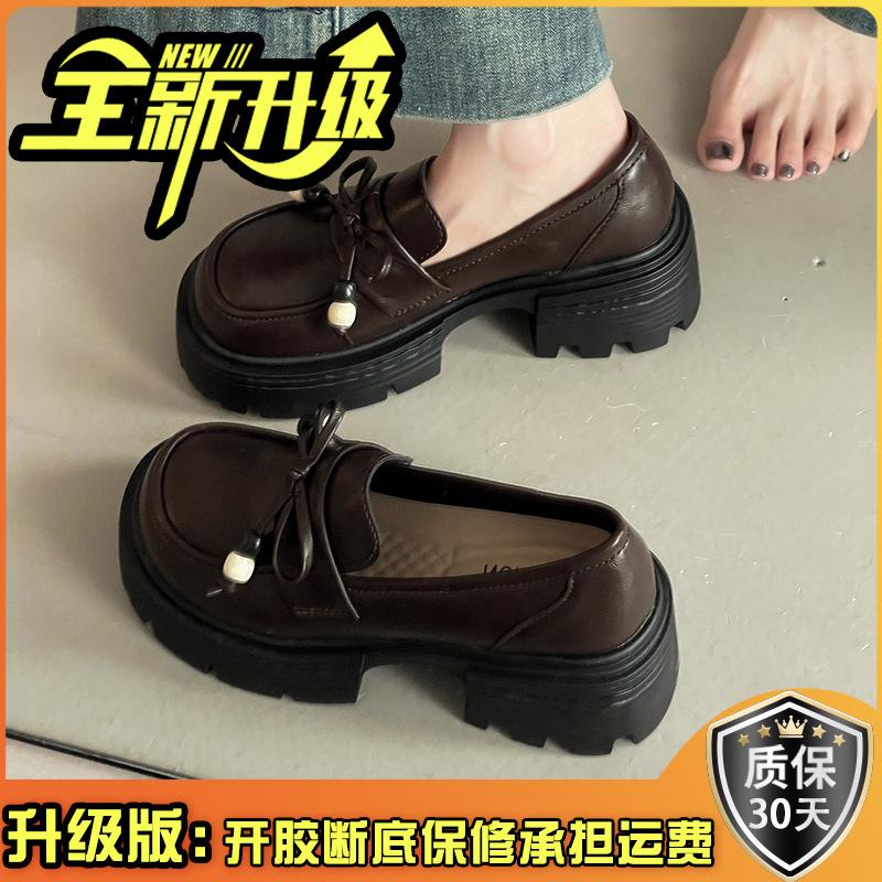 British style thick heel light mouth single shoes women's 2025 autumn French retro versatile bow small leather shoes loafers