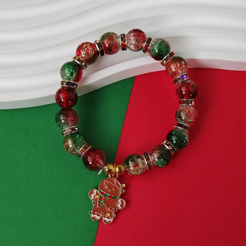 Christmas Diamond Santa & Snowflake Glass Bracelet: Stylish & Versatile Holiday Accessory.
